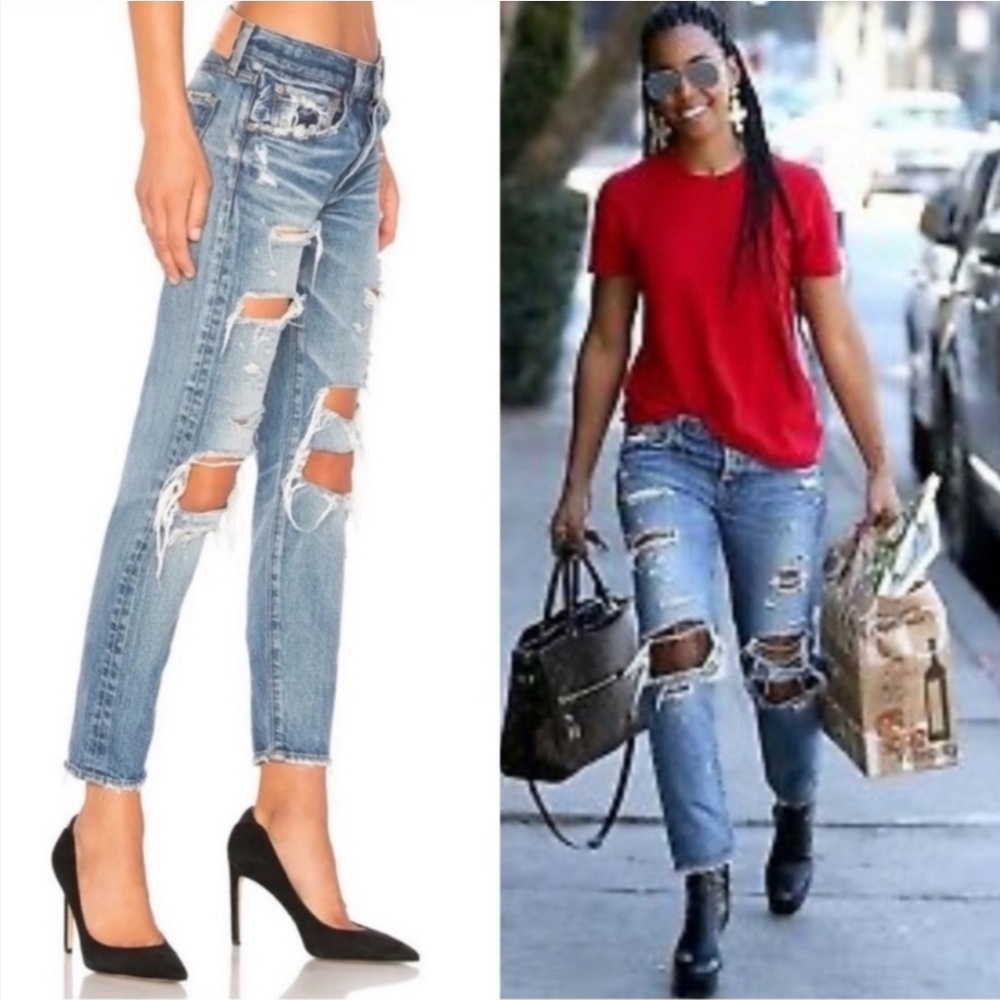 Moussy Vintage Japan Adel Heavily Distressed Buttonfly Tapered Size 26 Jeans